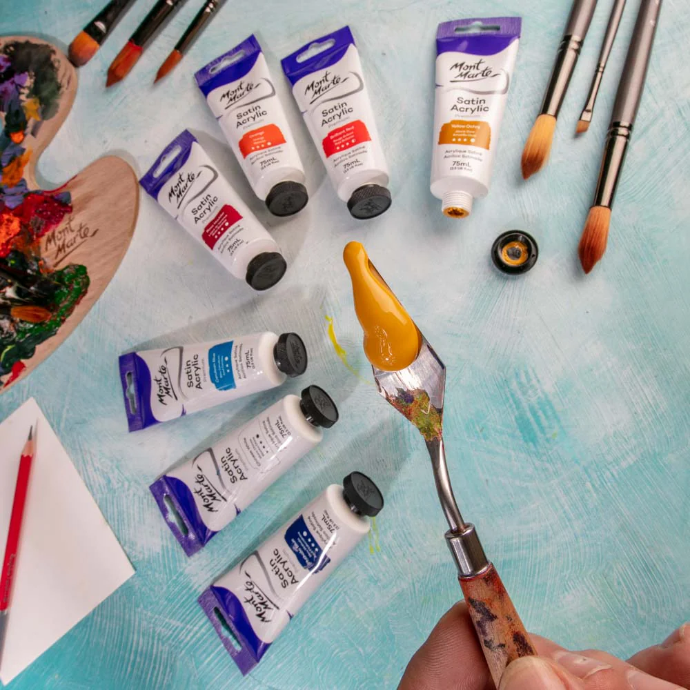 Satin Acrylic Paint Premium 75ml Tube - Yellow Ochre - Image 7