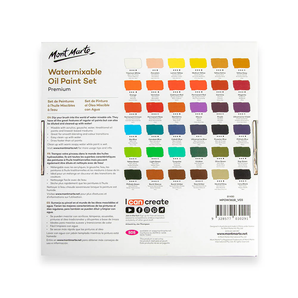 Water Mixable Oil Paint Set Premium 36pc x 18ml - Image 4