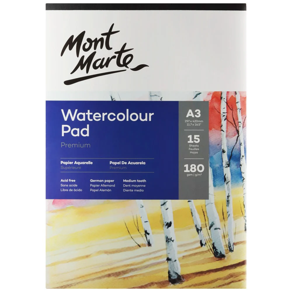 Watercolour Pad German Paper Premium A3 180gsm 15 Sheet